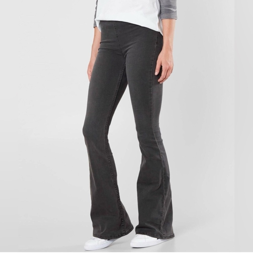 Free People Black Pull On Flare Pants | Size 26R | High Rise Stretch Boho